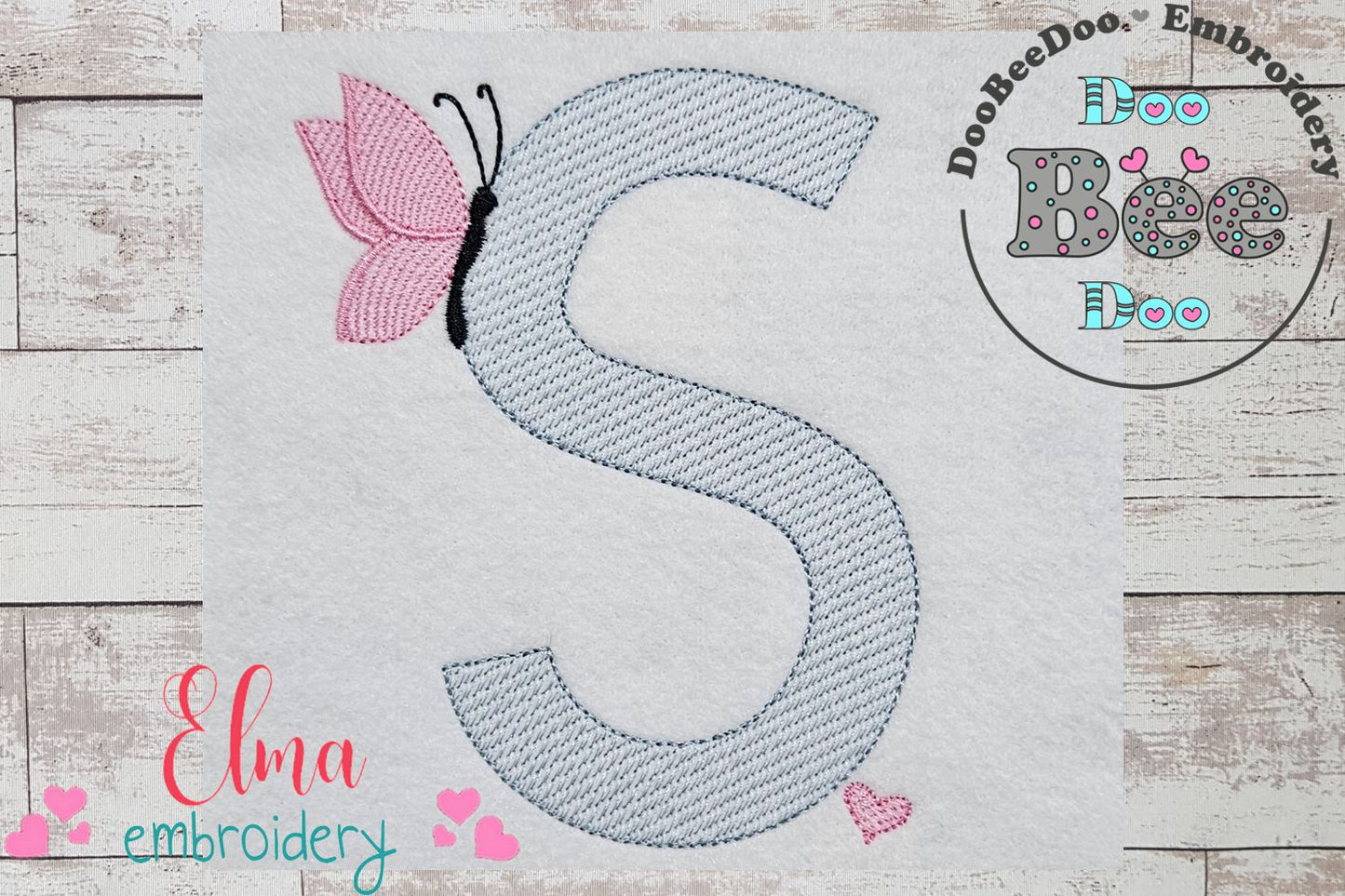 Monogram S Letter S Butterfly - Rippled Stitch