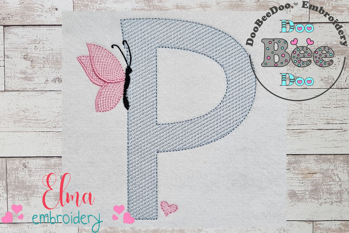 Monogram P Letter P Butterfly - Rippled Stitch