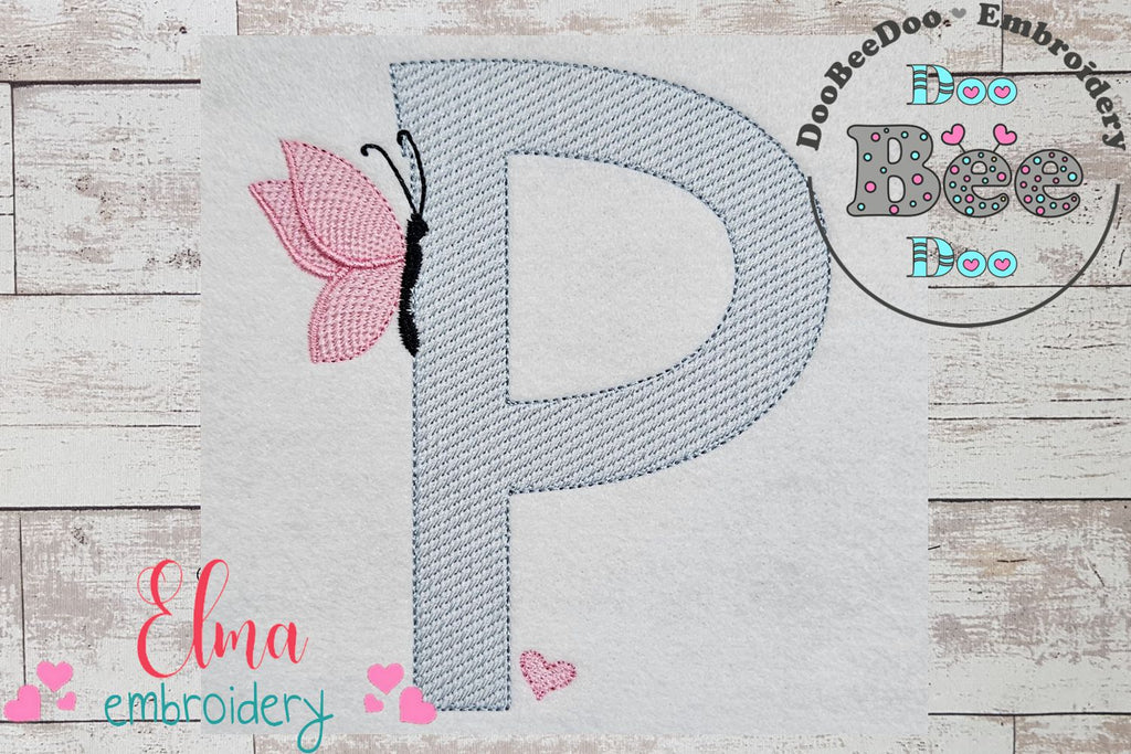 Monogram P Letter P Butterfly - Rippled Stitch