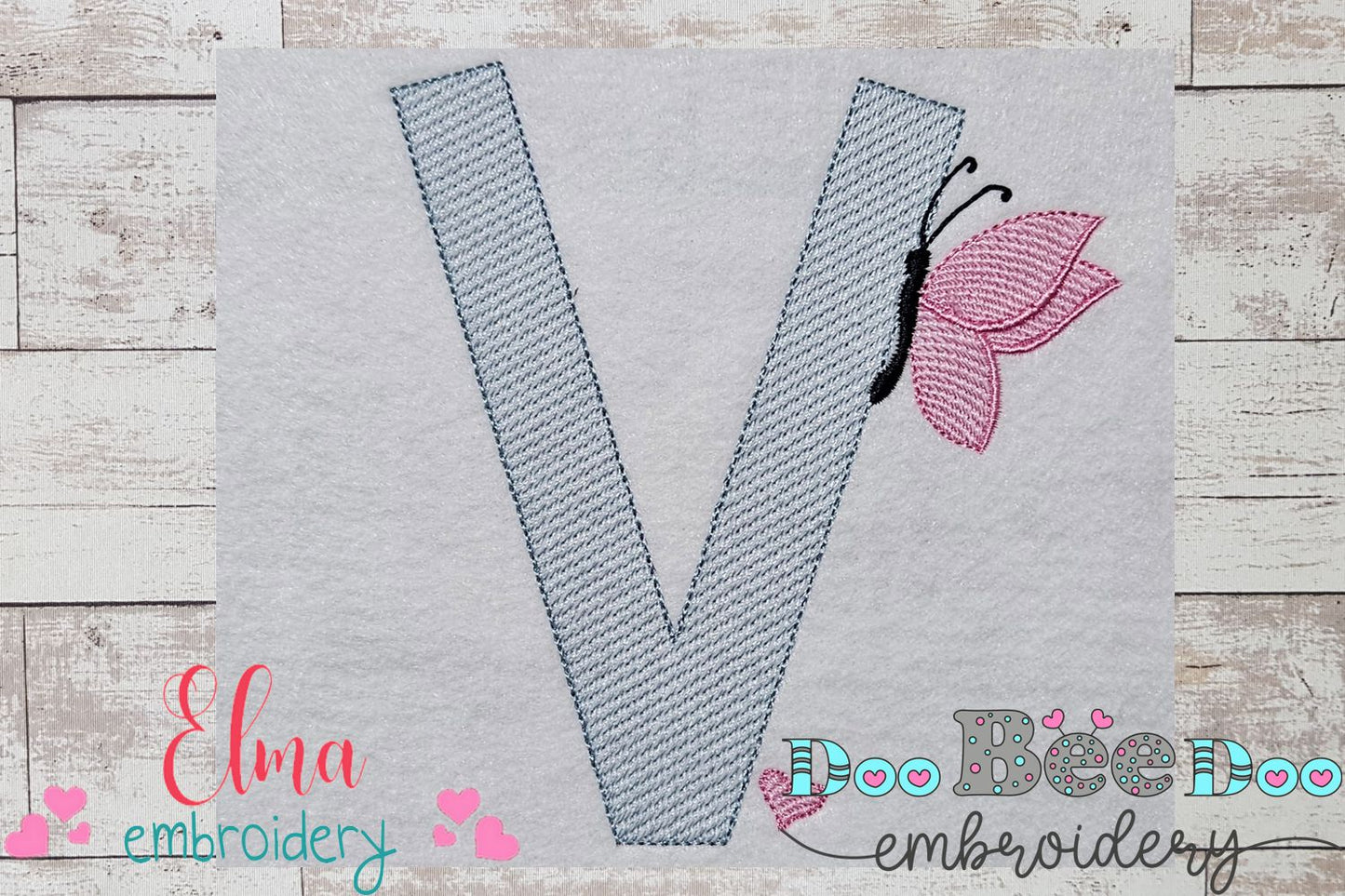 Monogram V Letter V Butterfly - Rippled Stitch
