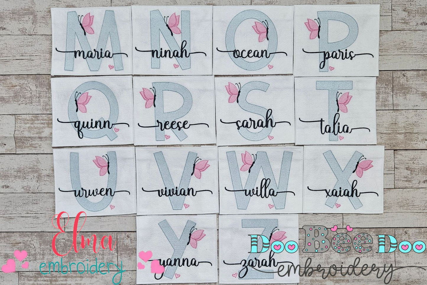 Monogram A-Z Letters A-Z Butterfly - Rippled Stitch