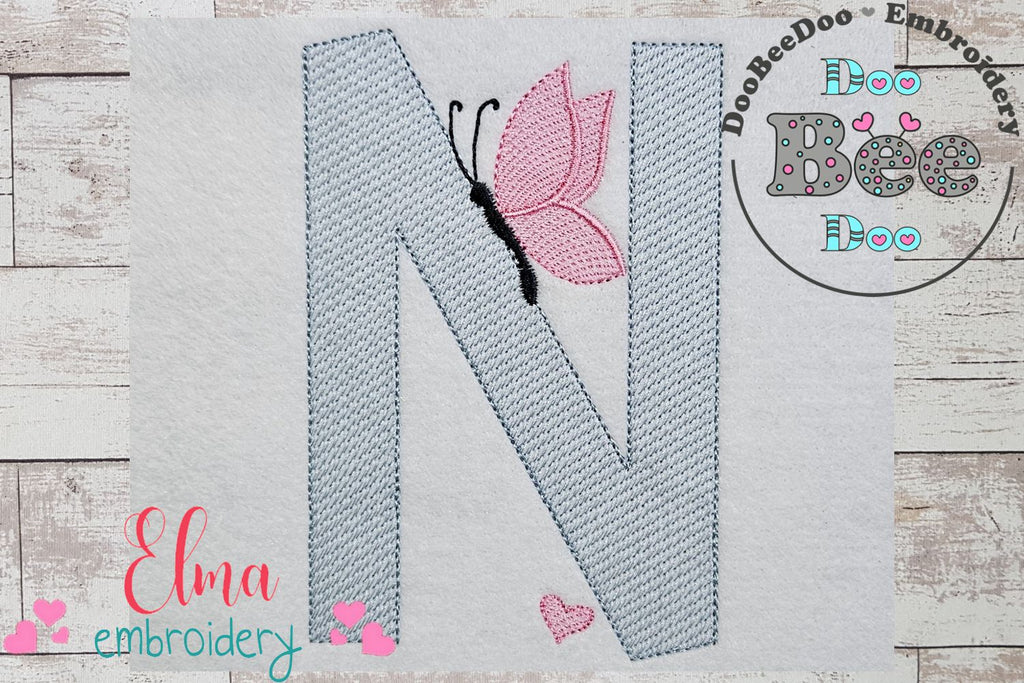 Monogram N Letter N Butterfly - Rippled Stitch