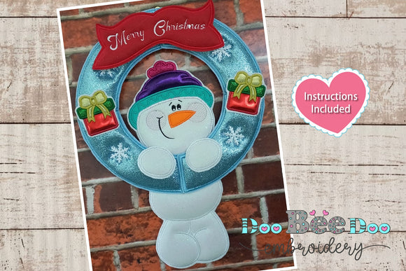 Merry Christmas Snowman Wreath - ITH Project - Machine Embroidery Design