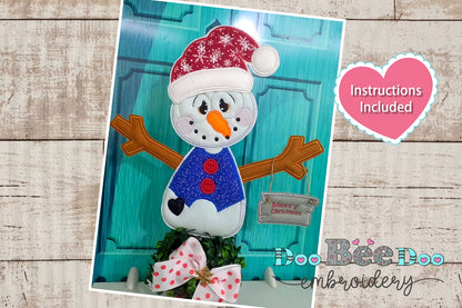 Snowman with Merry Cristmas Sign - ITH Project - Machine Embroidery Design
