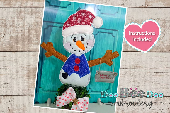Snowman with Merry Cristmas sign - ITH Applique