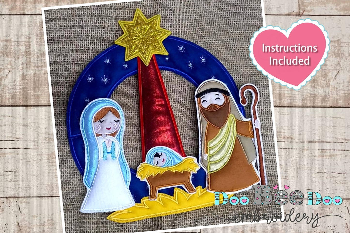 Christmas Nativity Wreath - ITH Project - Machine Embroidery Design