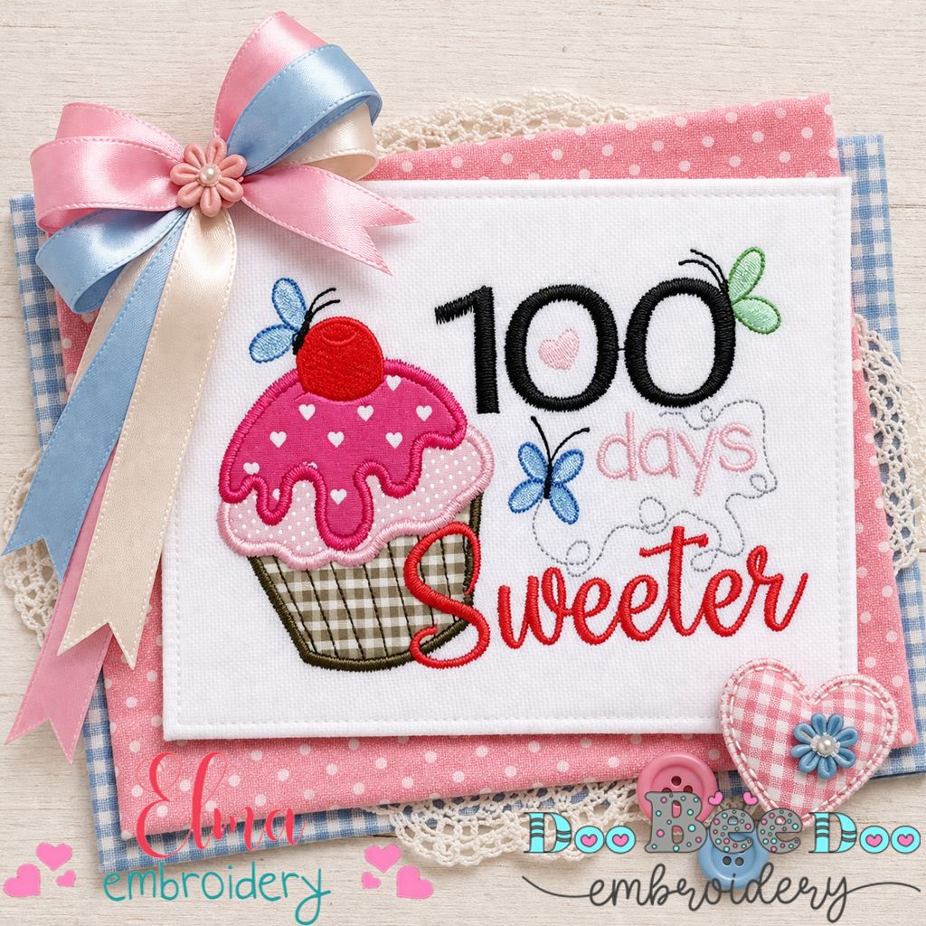 Sweet 100 Days Cupcake Celebration - Appliqué – Machine Embroidery Design