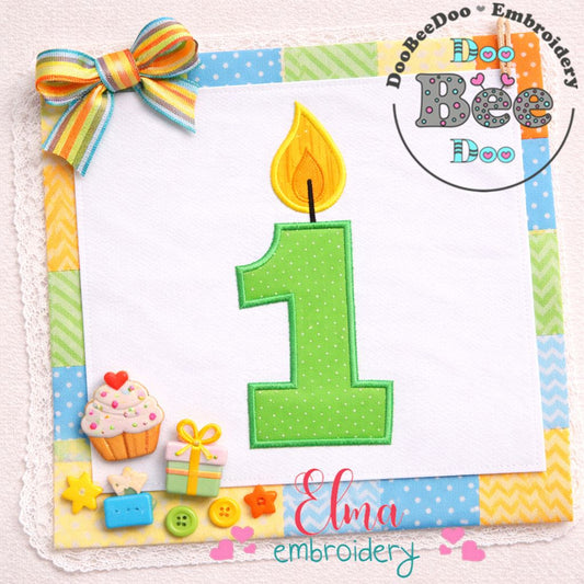Number One Birthday Candle - Appliqué - Machine Embroidery Design