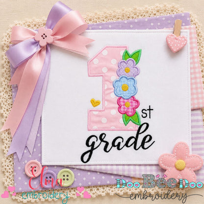 First Grade Flowers - Appliqué - Machine Embroidery Design