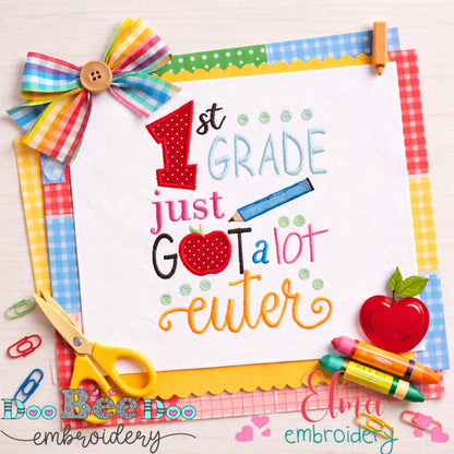 Cute 1st Grade School Quote with Apple - Appliqué - Machine Embroidery Design