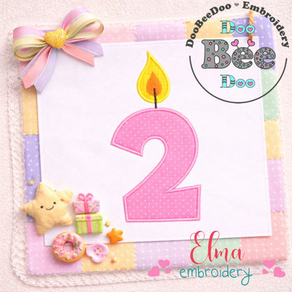 Number Two Birthday Candle - Appliqué - Machine Embroidery Design