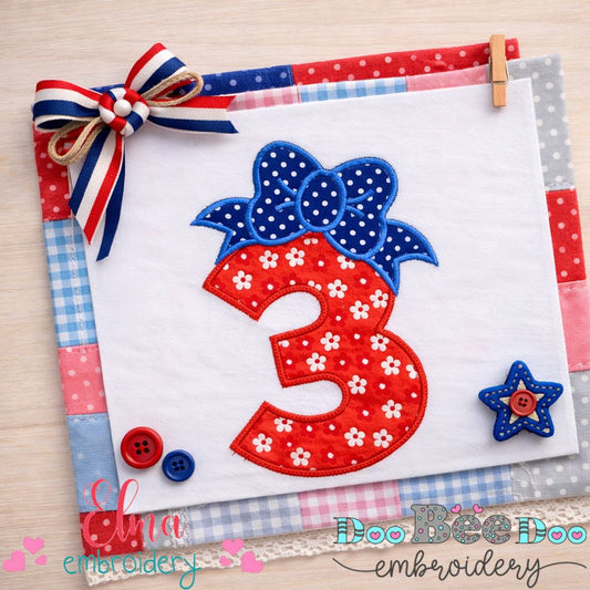 Big Bow Number Three – Appliqué – Machine Embroidery Design