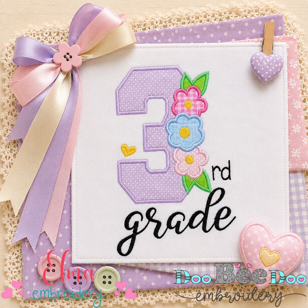 Third Grade Flowers - Appliqué - Machine Embroidery Design