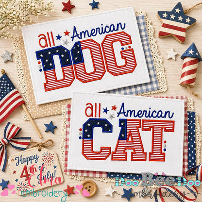 All American Dog & Cat – Appliqué – Machine Embroidery Design