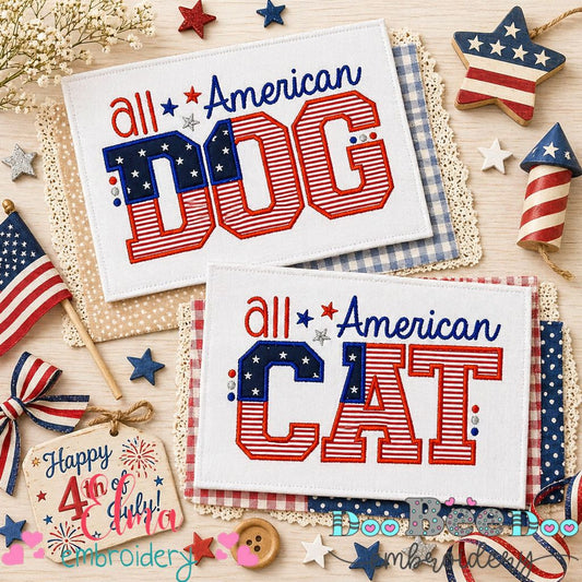 All American Dog & Cat – Appliqué – Machine Embroidery Design