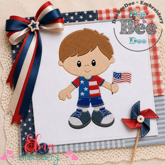 Cute Boy with Flag – Fill Stitch – Machine Embroidery Design