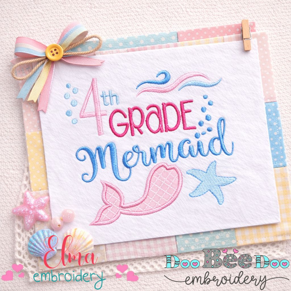4th Grade Mermaid School – Appliqué – Machine Embroidery Design