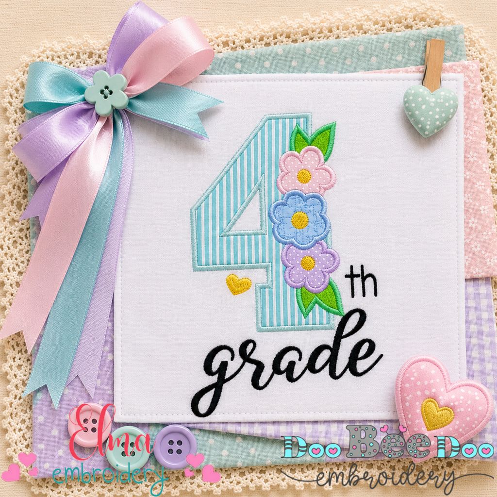 Fourth Grade Flowers - Appliqué - Machine Embroidery Design