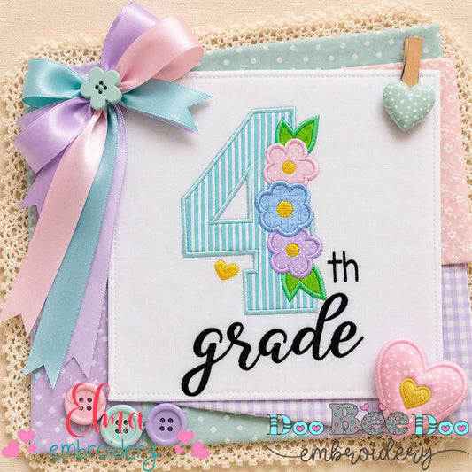 Fourth Grade Flowers - Appliqué - Machine Embroidery Design