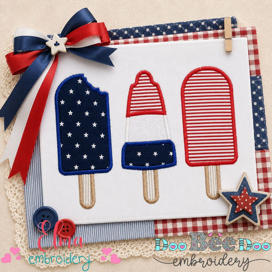Patriotic Popsicle Trio - Applique - Machine Embroidery Design