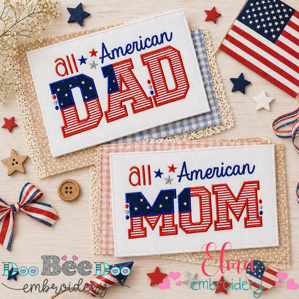 All American Mom & Dad Set – Appliqué – Machine Embroidery Design