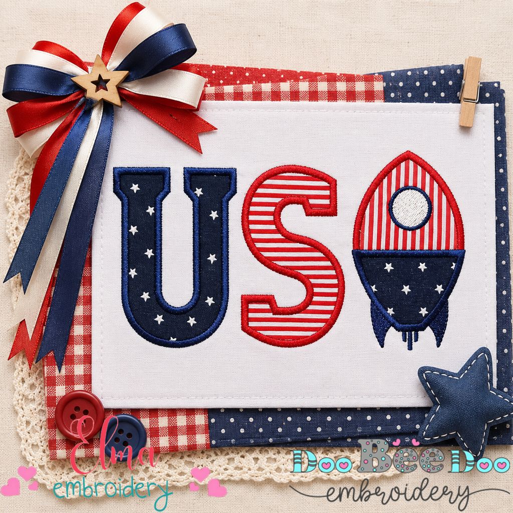 Patriotic Rocket USA - Appliqué - Machine Embroidery Design