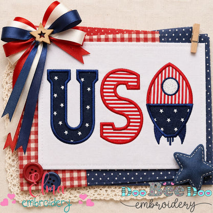 Patriotic Rocket USA - Appliqué - Machine Embroidery Design