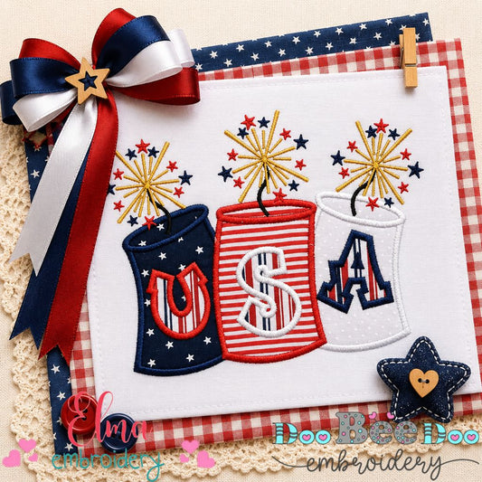 USA Firecracker Trio - Appliqué - Machine Embroidery Design