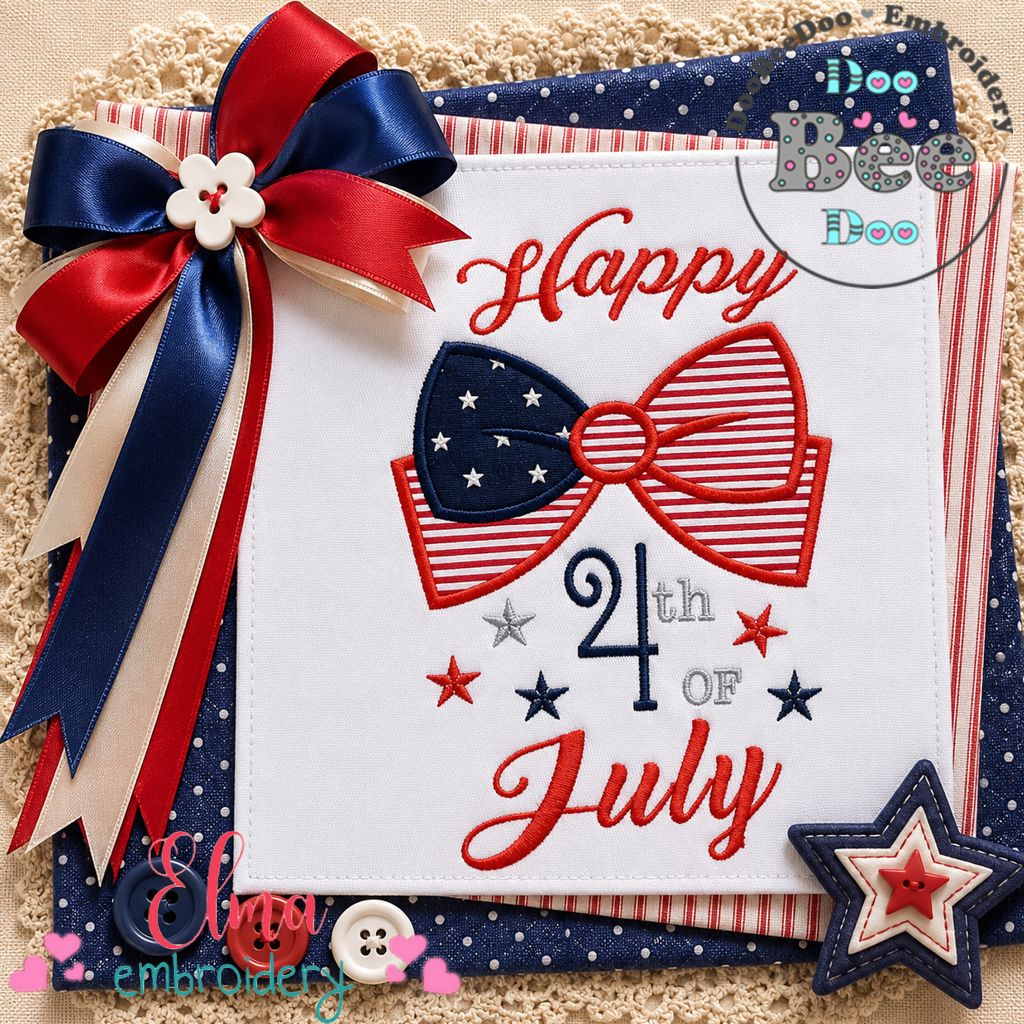 Patriotic Celebration Bow - Appliqué - Machine Embroidery Design