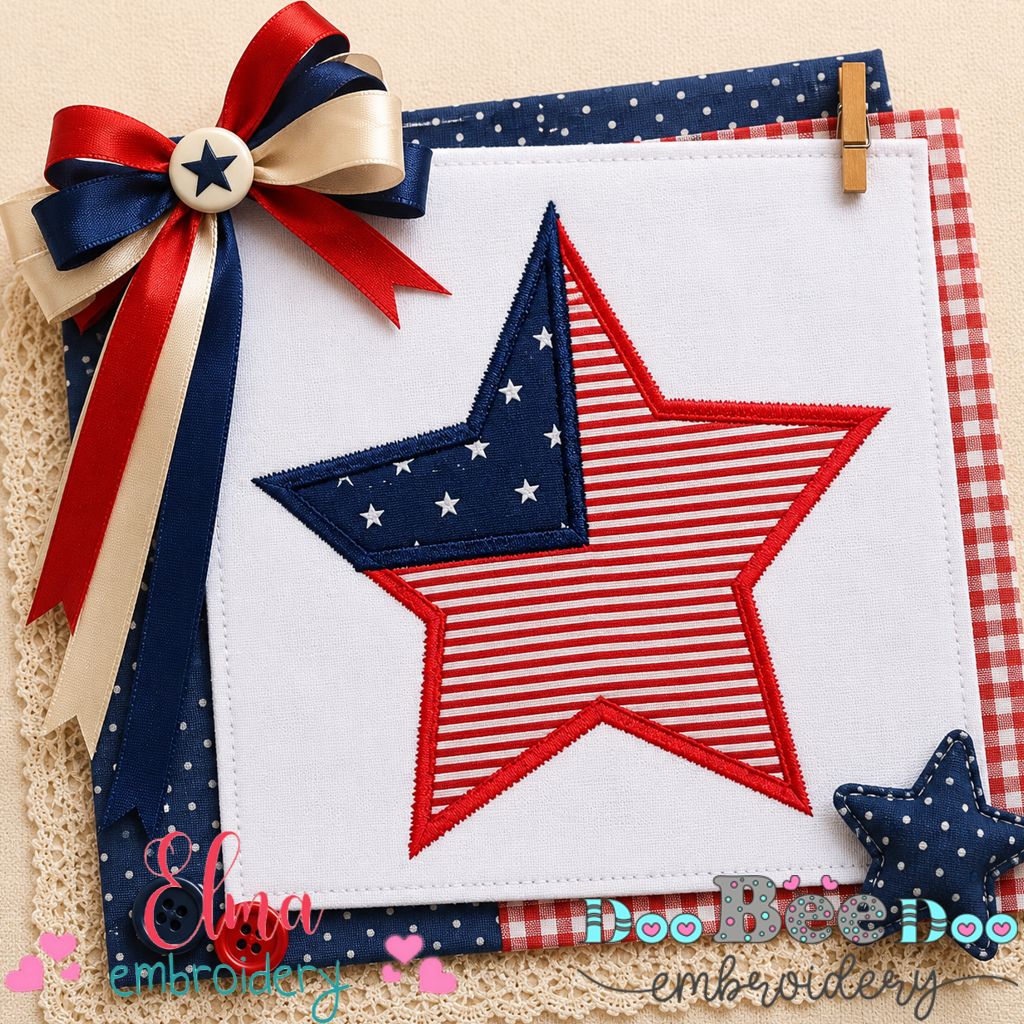 Patriotic Star - Appliqué - Machine Embroidery Design