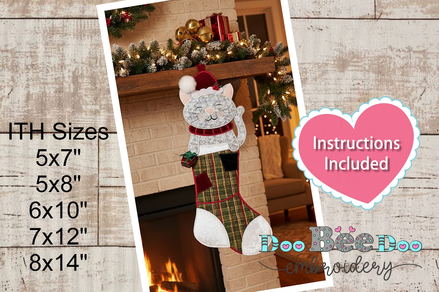 🐾 Christmas Cat Stocking – ITH Project – Machine Embroidery Design