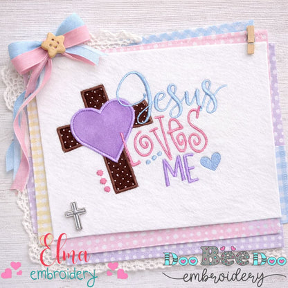 Jesus Loves Me Cross Heart - Appliqué - Machine Embroidery Design