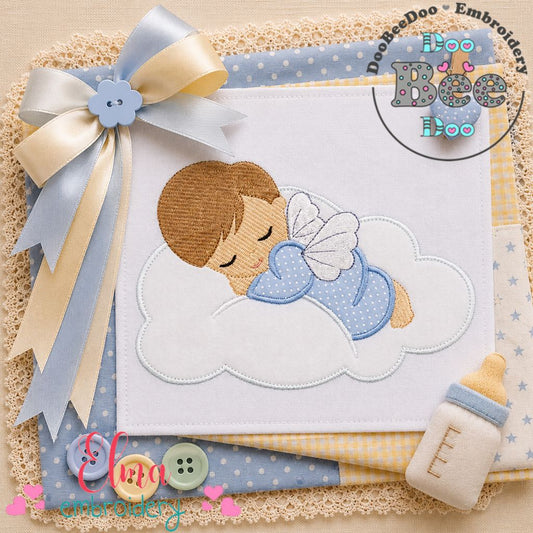 Sleeping Angel Boy - Appliqué - Machine Embroidery Design