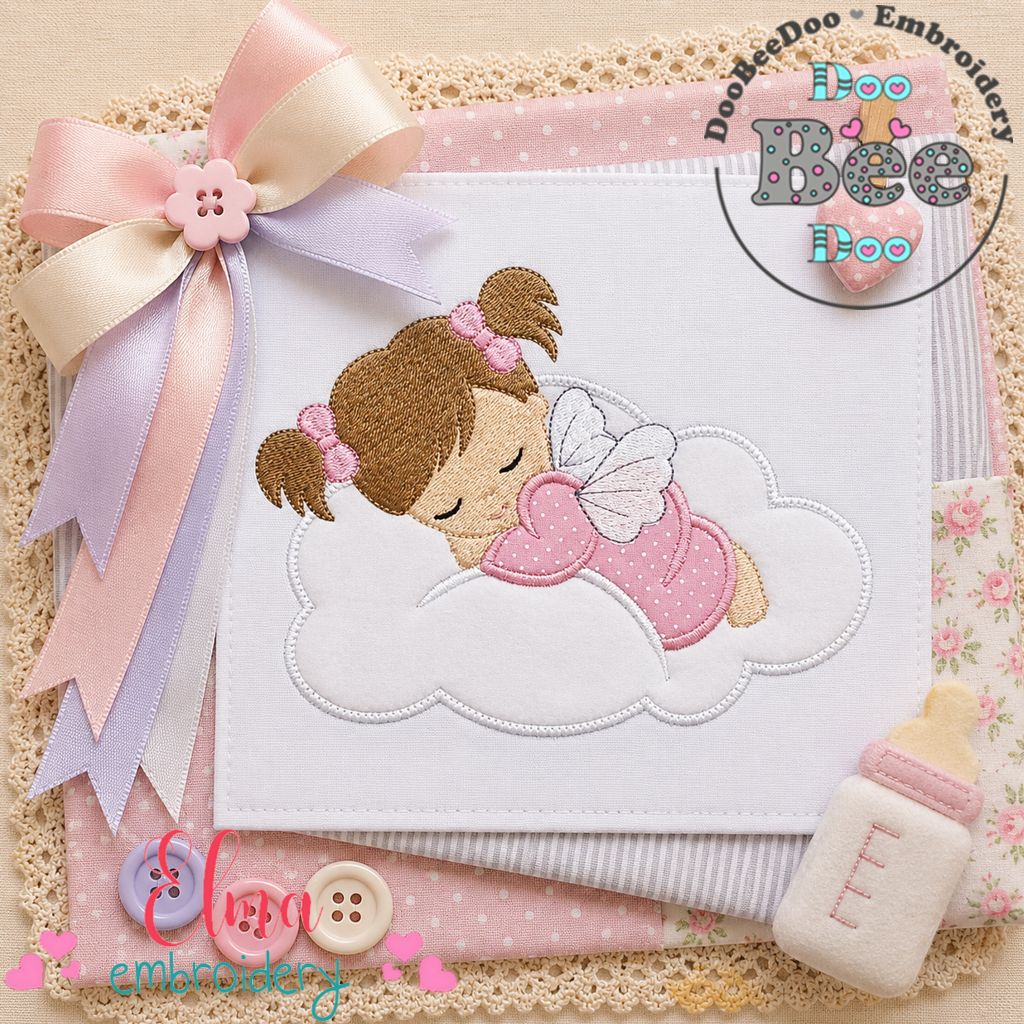 Sleeping Angel Girl - Appliqué - Machine Embroidery Design