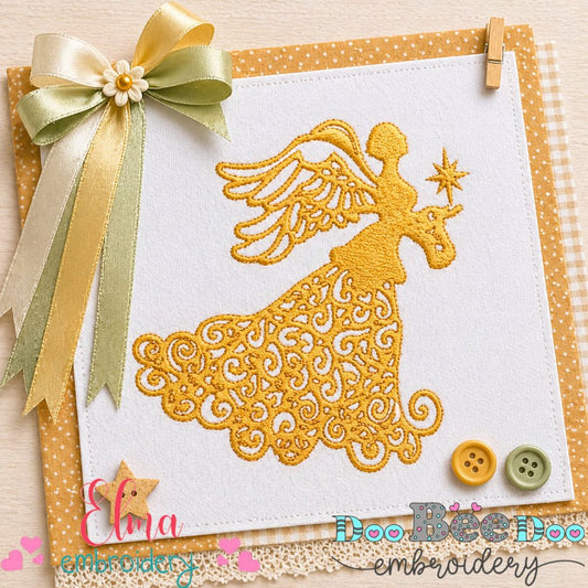 Elegant Christmas Angel with Star - Satin Stitch – Machine Embroidery Design