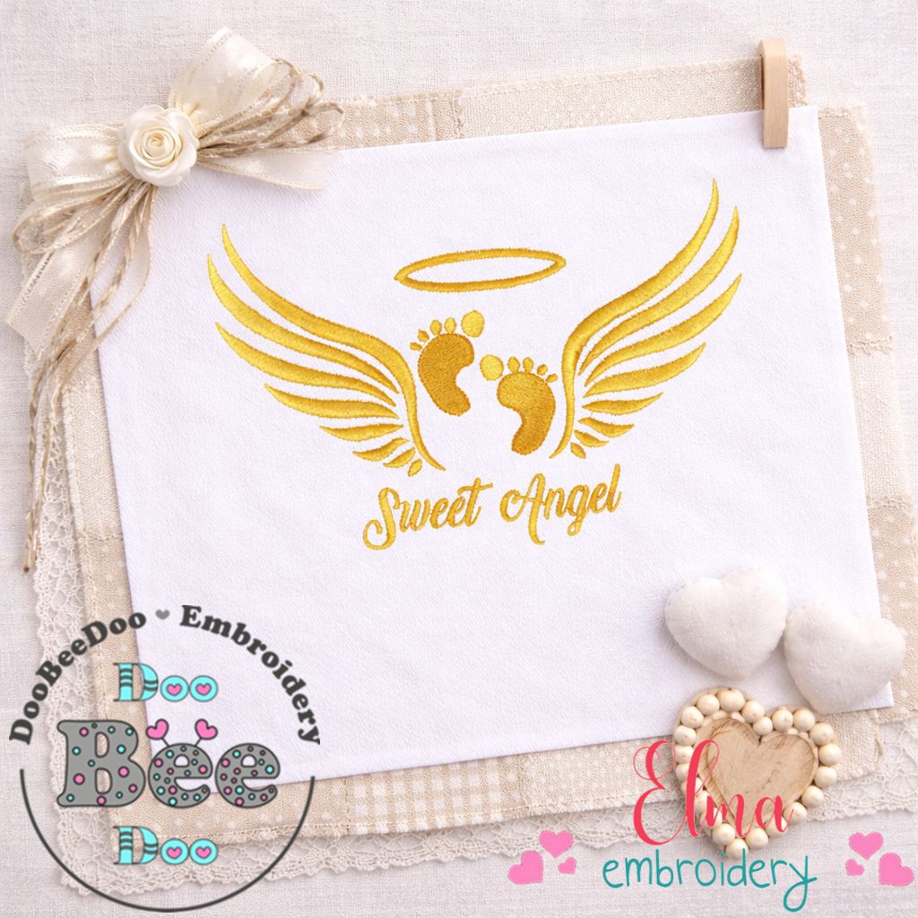 Sweet Angel Baby Feet - Satin Stitch - Machine Embroidery Design