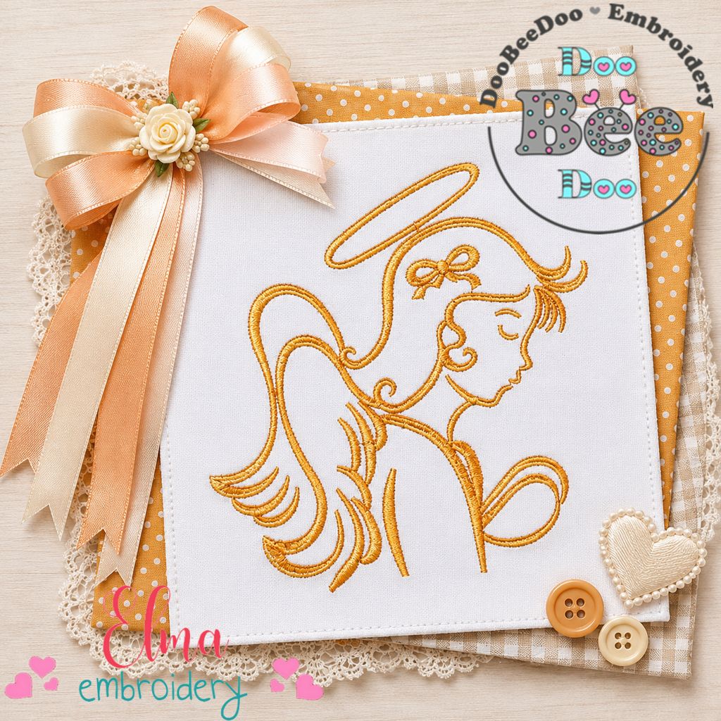 Sweet Angel Girl Outline Design - Satin Stitch – Machine Embroidery Design