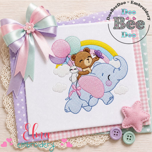 Dreamy Elephant Friends with Balloons – Fill Stitch – Machine Embroidery Design