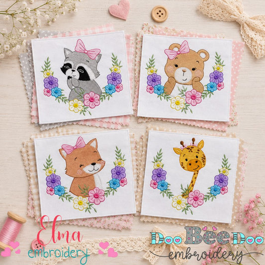 Sweet Woodland Animals With Flowers Collection – Fill Stitch – Machine Embroidery Design