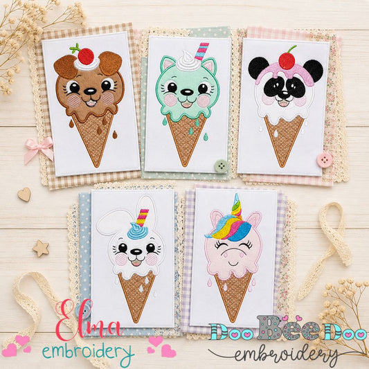 Sweet Ice Cream Animals Collection – Appliqué – Machine Embroidery Design