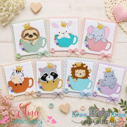 Animals in Teacups Collection - Fill Stitch - Machine Embroidery Design