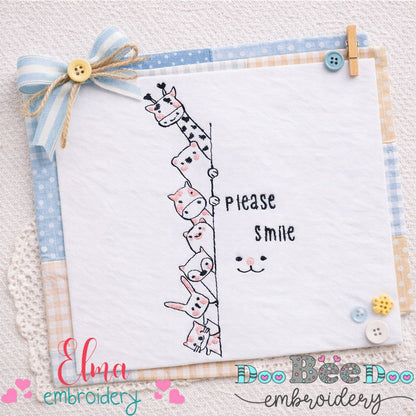 Peekaboo Animal Friends Please Smile - Bean Stitch – Machine Embroidery Design