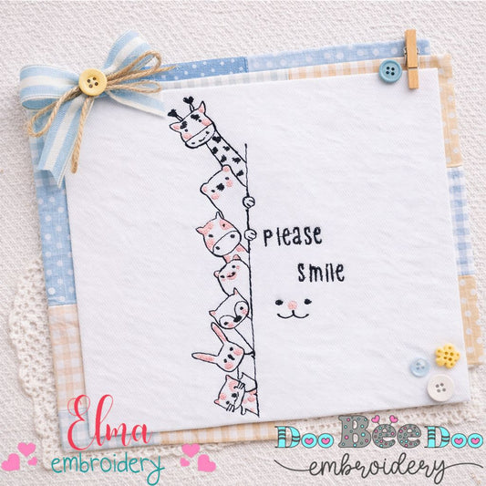 Peekaboo Animal Friends Please Smile - Bean Stitch – Machine Embroidery Design