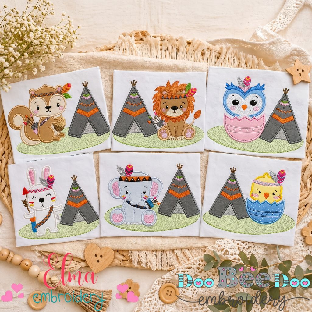 Boho Woodland Teepee Friends Collection – Appliqué – Machine Embroidery Design