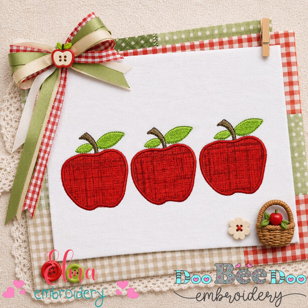 Three Apples Border - Appliqué - Machine Embroidery Design