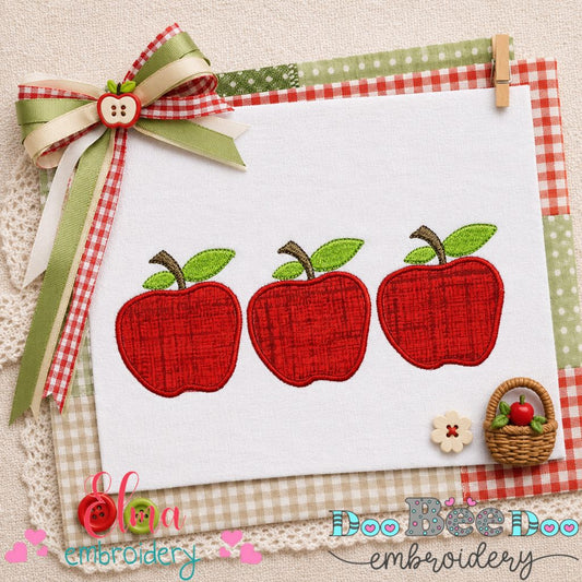 Three Apples Border - Appliqué - Machine Embroidery Design