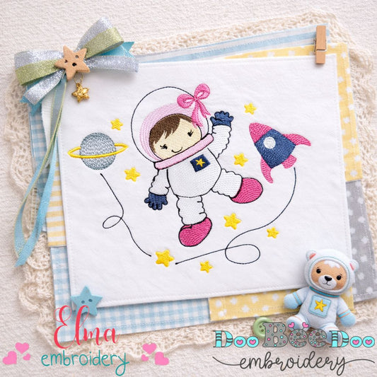 Astronaut in Space Girl - Sketch Stitch - Machine Embroidery Design