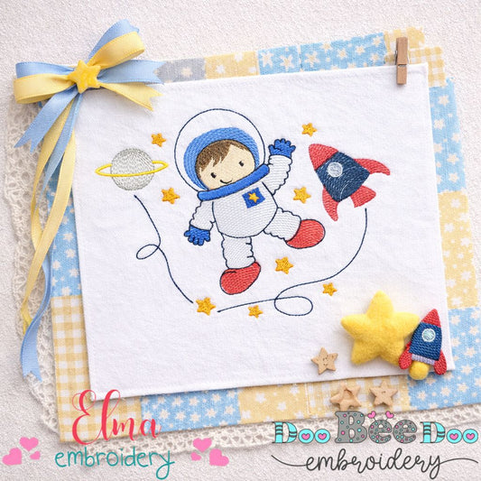 Cute Astronaut in Space – Sketch Stitch – Machine Embroidery Design