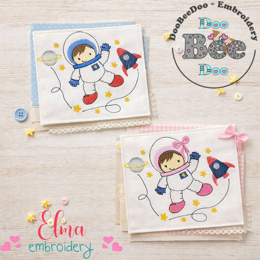 Little Astronaut Boy & Girl – Sketch Stitch – Machine Embroidery Design