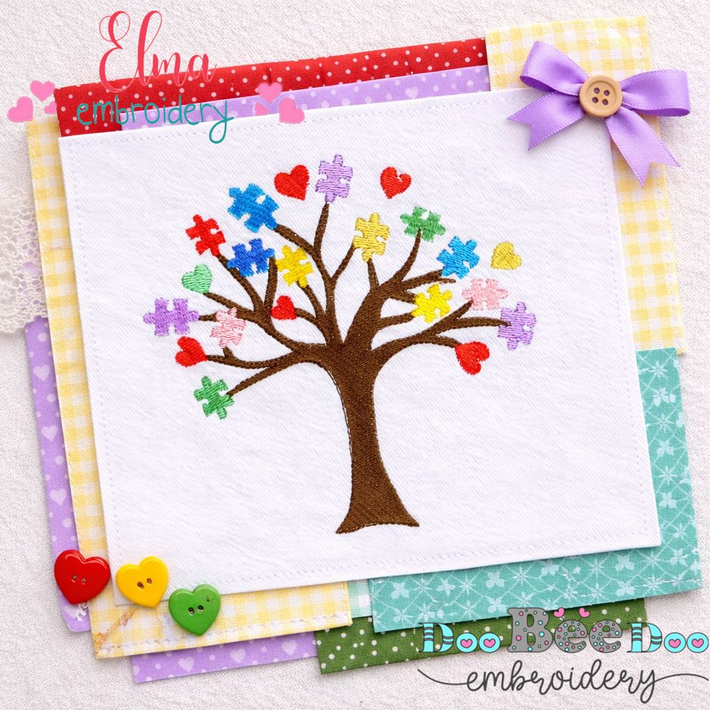 Autism Awareness Tree – Fill Stitch – Machine Embroidery Design